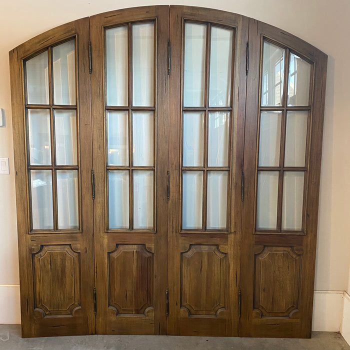 Antique French Four-Panel Folding Screen Room Divider with Beveled Glass Panels