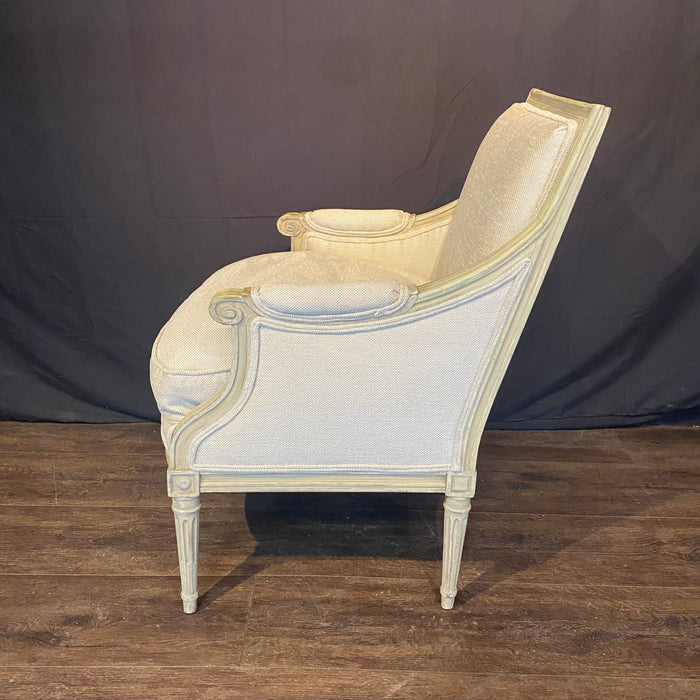 Pair of 19th Century French Louis XVI Painted Bergère Chairs or Armchairs with New Upholstery