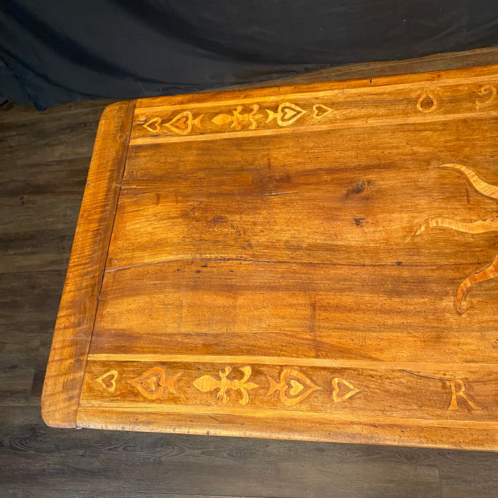 Antique French Provincial Side Table, Console or Sofa Table with Inlaid Sunburst