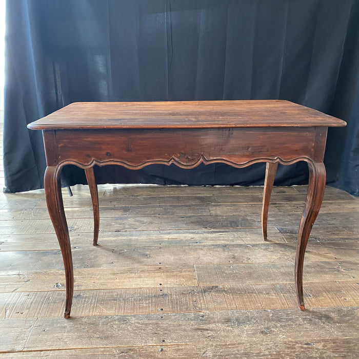 French Provincial Petite Desk or Side Table with 4 Sided Scalloped Apron and Two Drawers