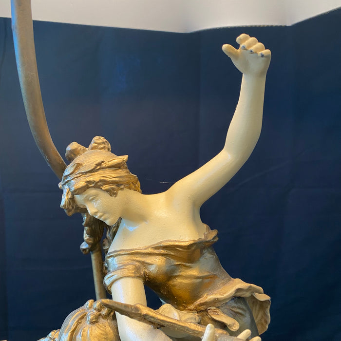 French Large Art Nouveau Figural Table Lamp Signed Auguste Moreau