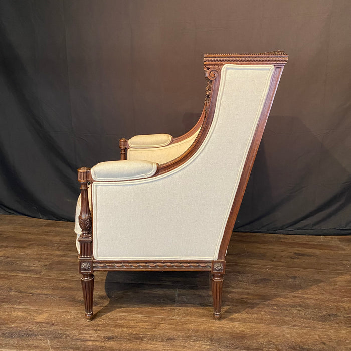 French Louis XVI Armchair or Bergère à la Reine Chair 19th Century Exceptional Carving