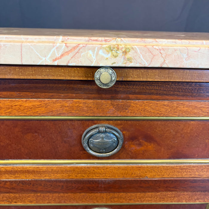 Pair of Antique French Marble Top Petite Commodes, Side Tables or Nightstands with Brass Mounts