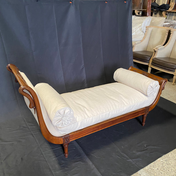 French Antique Louis XVI Swan Neck Daybed or Chaise Lounge with New Upholstery