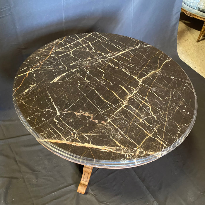 French Round Gueridon Marble Top Center Table, Dining Table or Accent Table with Carved Turned Pedestal Base