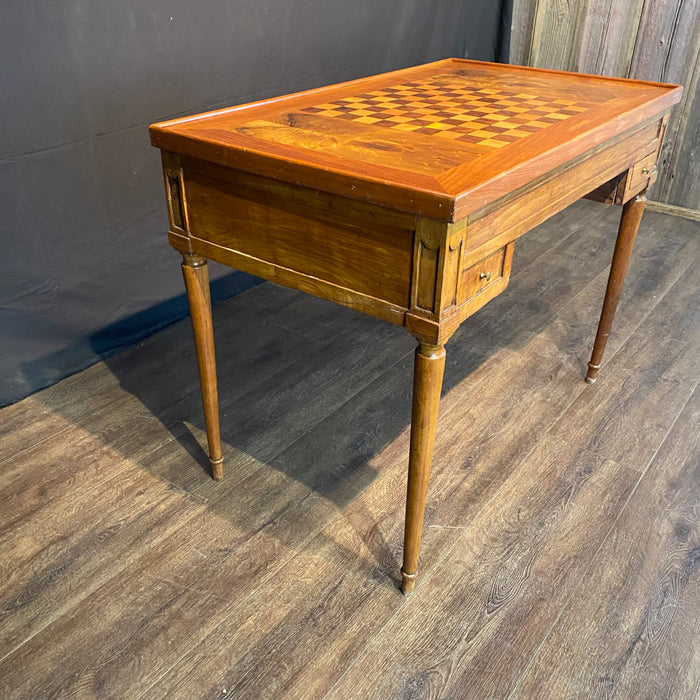 Antique French Inlaid Game Table with Reversible Chessboard Top and Inset Backgammon