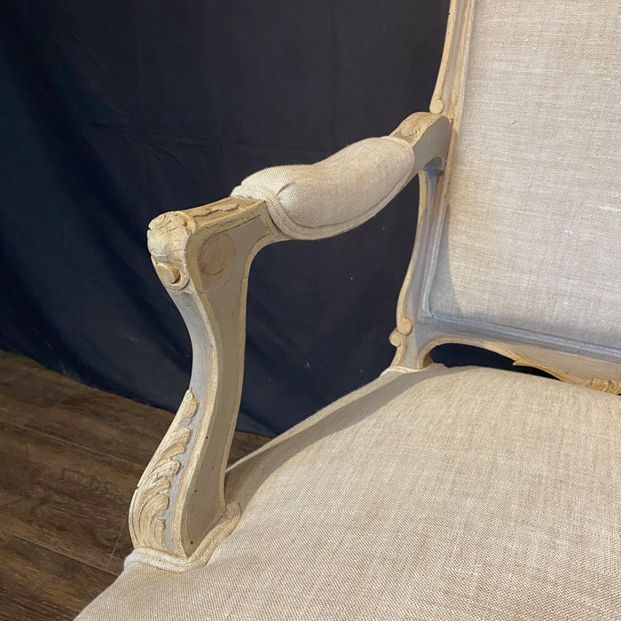 French Pair Louis XV Armchairs or Fauteuils 19th Century Painted