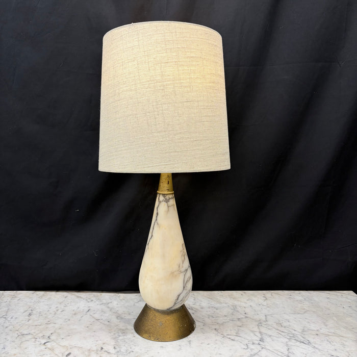 Italian Mid-Century Alabaster Teardrop Table Lamp with Gilt Metal Collar and Base