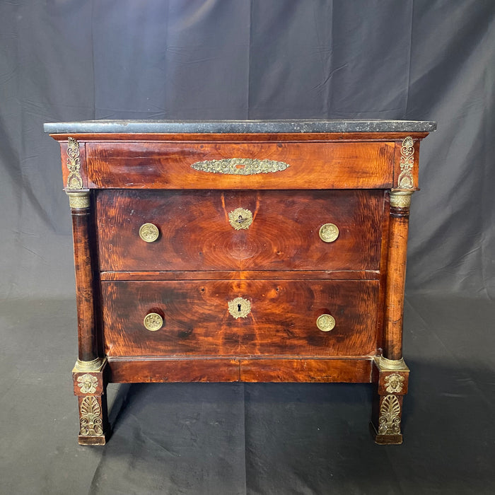 French 19th Century Empire Petite Walnut Commode with Original Marble Top