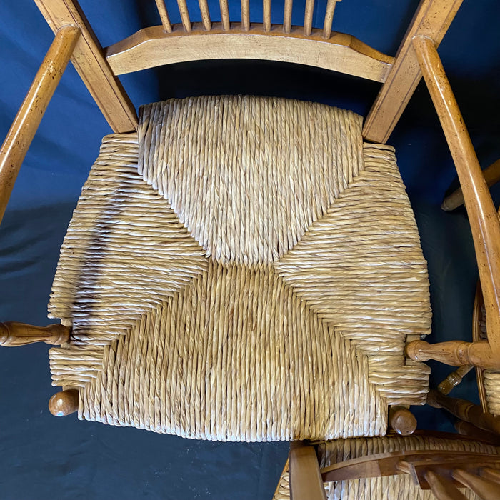 French Provincial Style Rush Seated Wheat Sheaf Arm Chairs or Dining Chairs, Set of 6