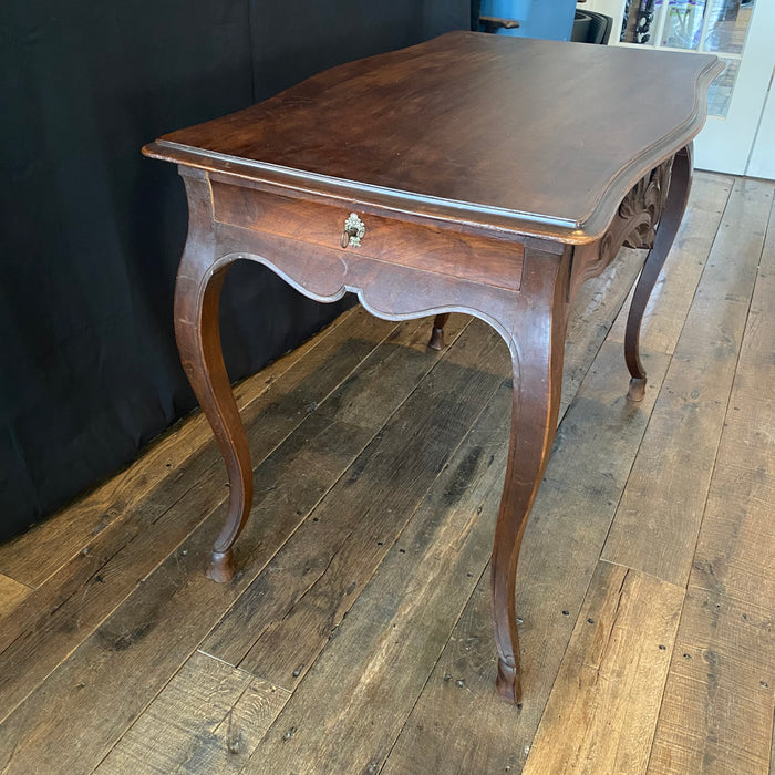 19th Century French Louis XV Carved Walnut Side Table or Desk Hoof Feet