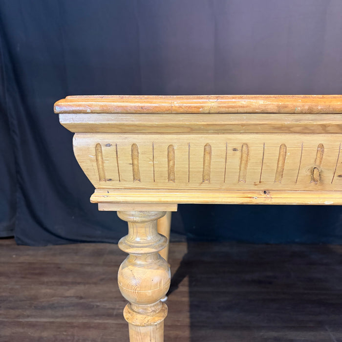 Swedish Gustavian Style Pine Extension Dining Table with Two Leaves and Carved Fluted Apron
