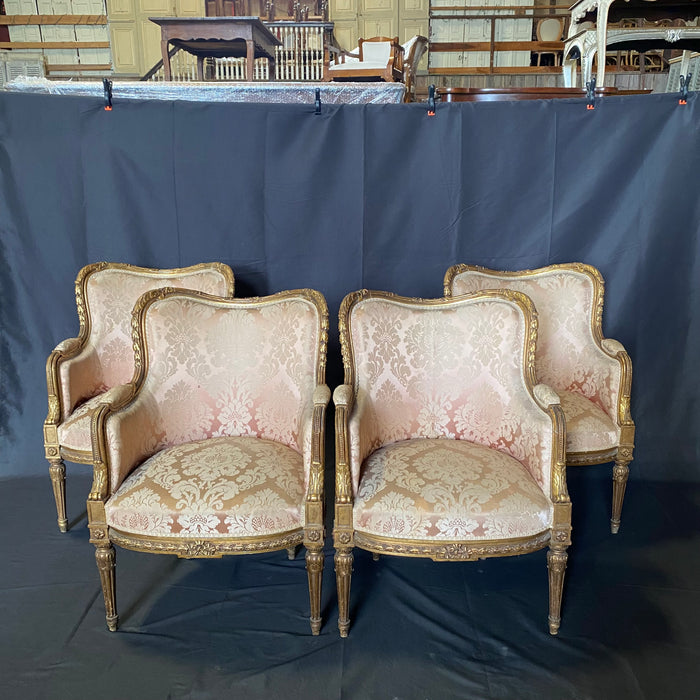 Exquisite Early 19th Century French Set of 4 Louis XVI Armchairs or Bergere Chairs