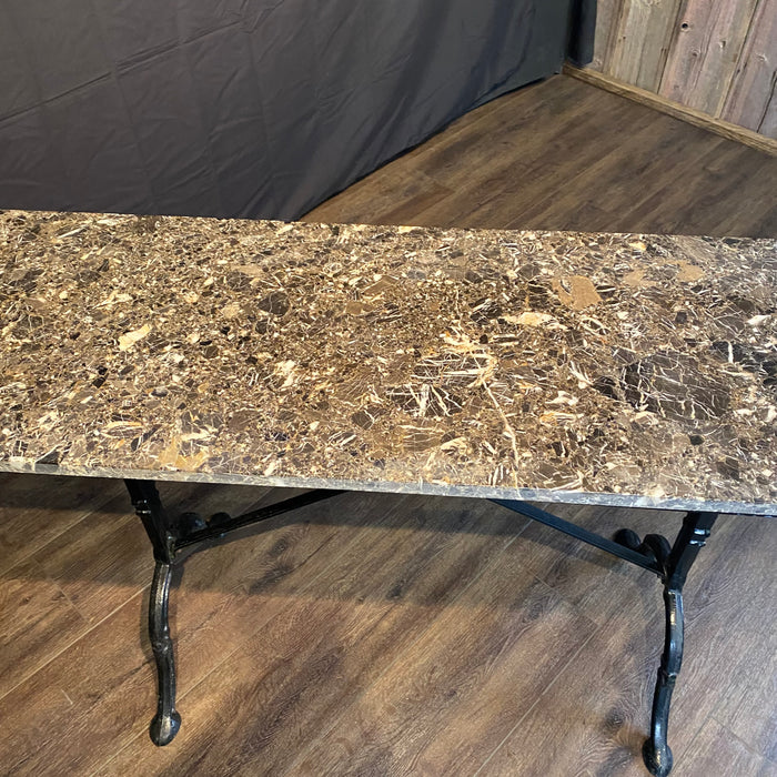 French Marble Top Bistro Style Console Table with Iron Base
