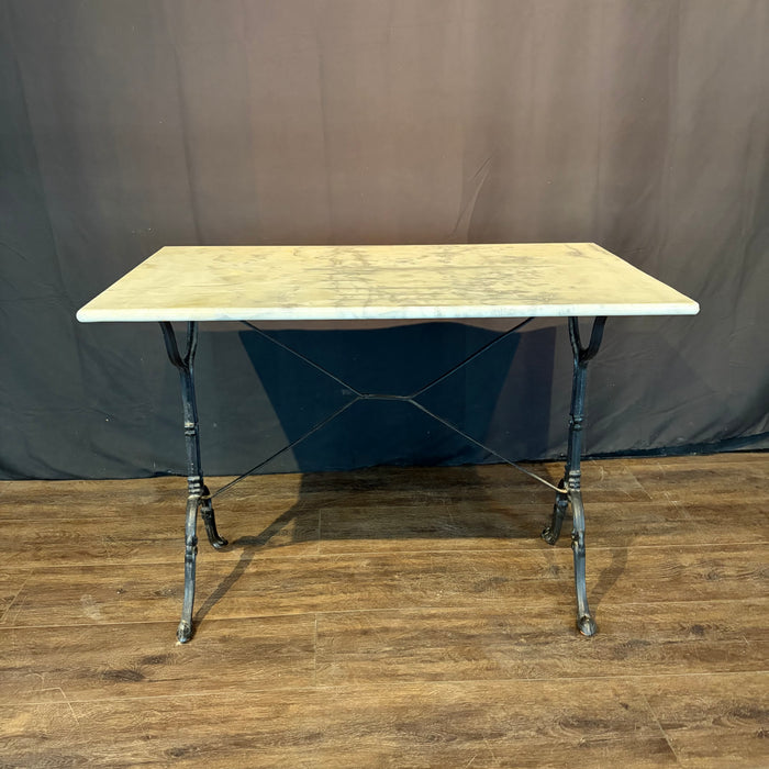 Antique French Carrera Marble Top Cafe or Bistro Table with Cast Iron Base