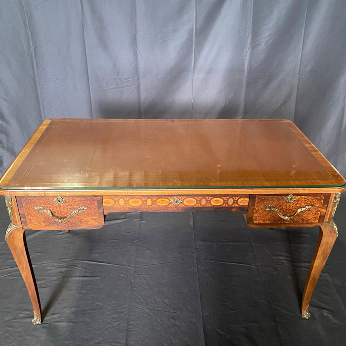 French 19th Century Leather Top Louis XV Style Writing Desk or Bureau Plat