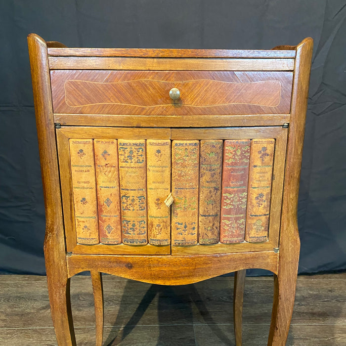 French Louis XV Side Table, Accent Table or Nightstand with Faux Book Cabinet and Gallery Top