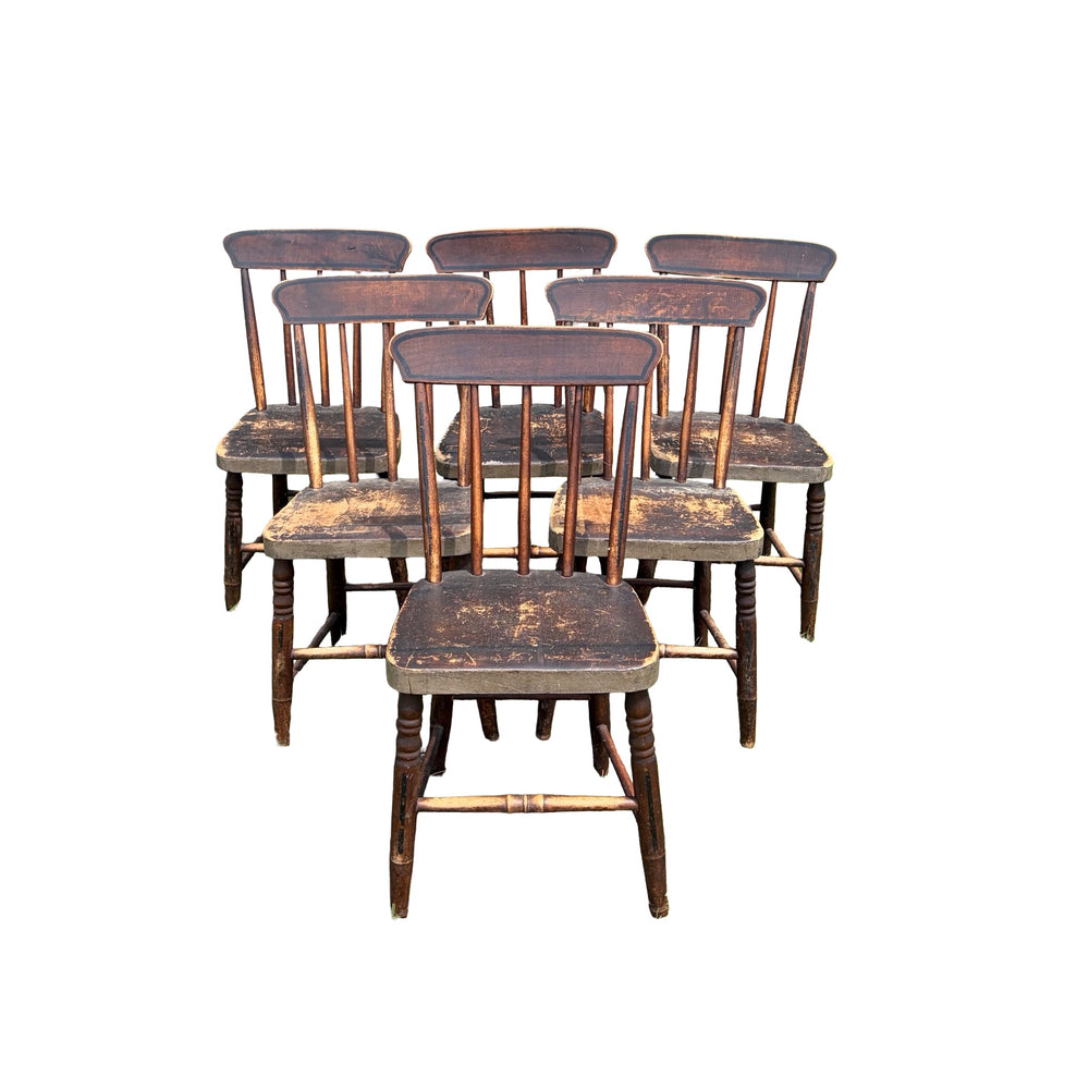 Set of Six 19th Century Plank Seat Grange Chairs from Maine