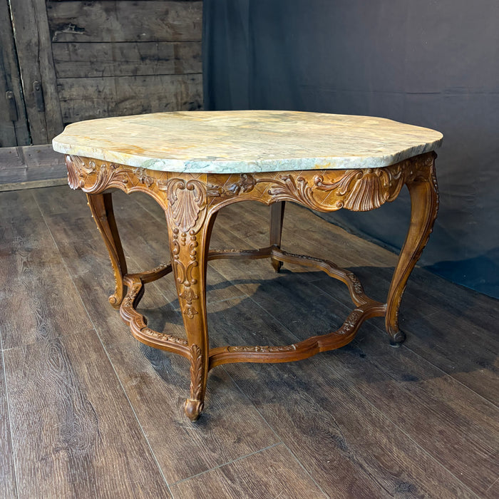French Louis XV Marble Top Coffee Table with Exceptional Carving