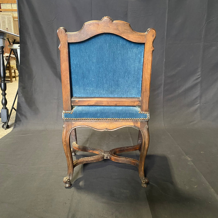 Pair of 19th Century French Louis XV Chairs with Original Blue Mohair Upholstery Accent Chairs or Parlor Chairs