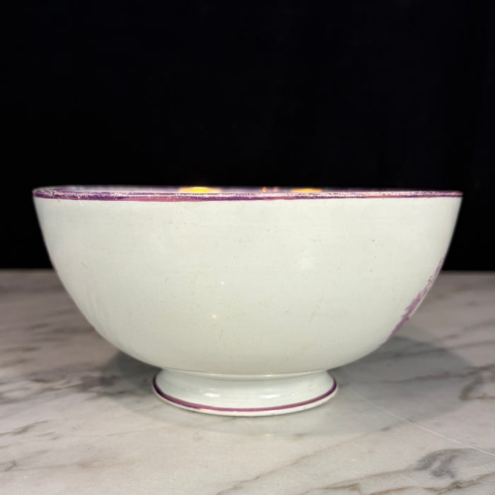 18th Century Period English Pink Lustreware Transferware Bowl - Woman at Pianoforte