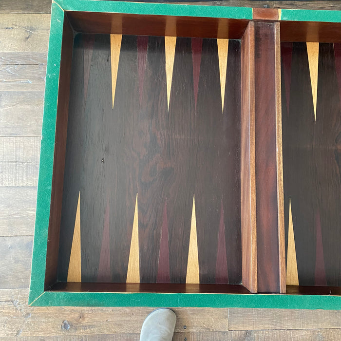 French Inlaid Game Table with Reversible Felt Top and Original Backgammon and Other Game Pieces