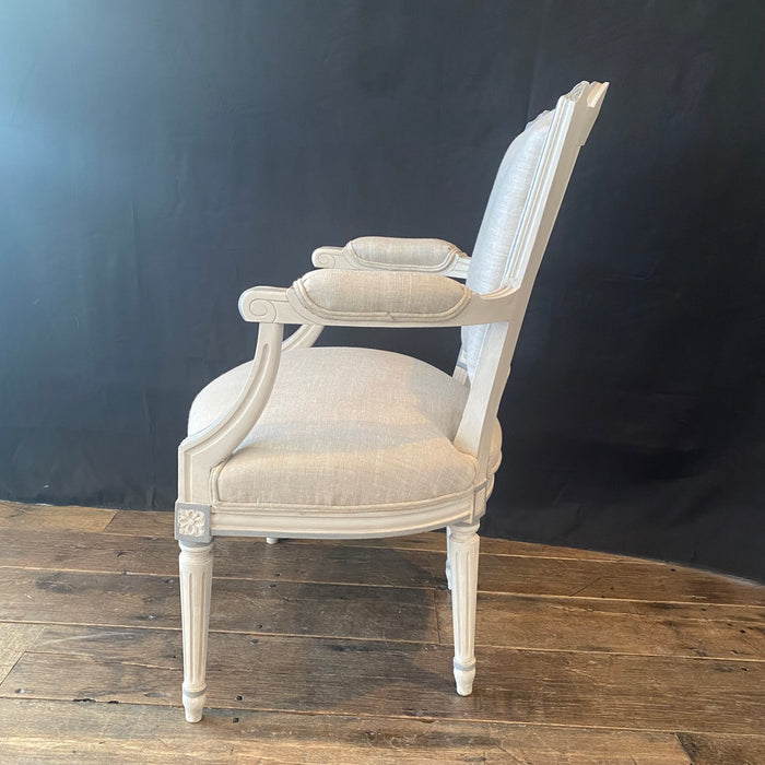 Pair of Antique French Louis XVI Neoclassical Painted Armchairs or Fauteuils