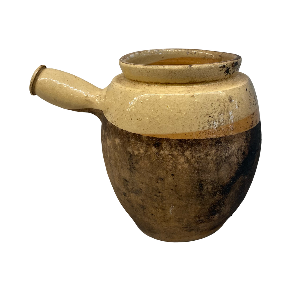 French Yellow Confit Pot or Toupin Pot with Handle