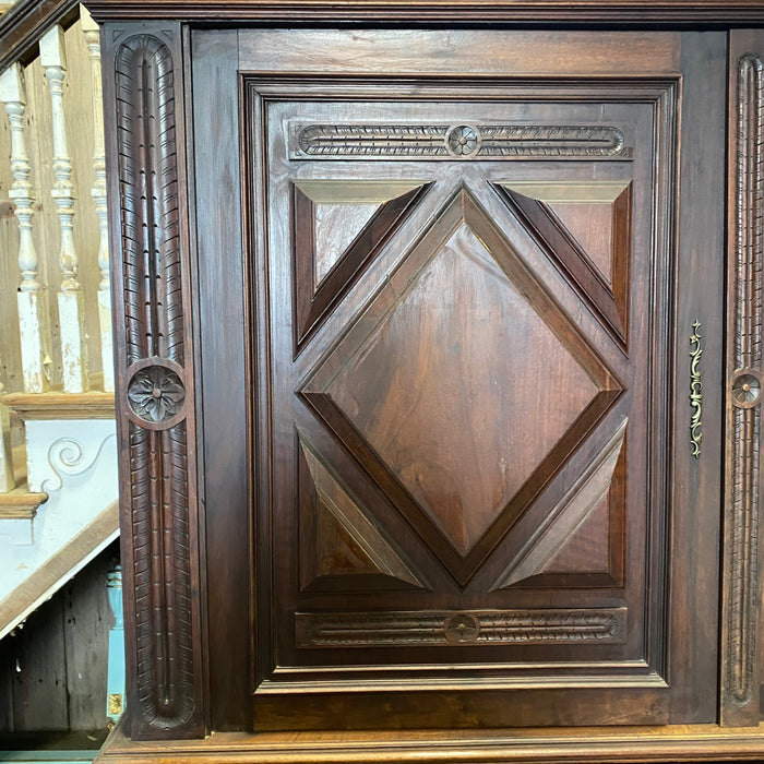 French Early 19th Century Solid Walnut Buffet a' Deux Corps Sideboard