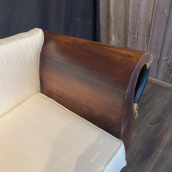 Period French Empire Mahogany and Ebony Gilded Neoclassical Sofa with Carved Gold Swan Figurines