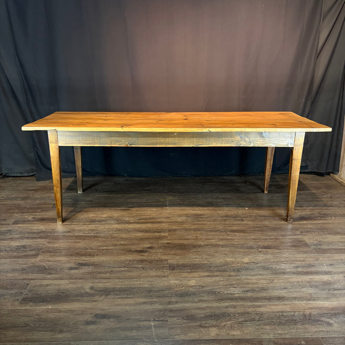 French Provincial Farmhouse Dining Table with Plank Top and Tapered Legs