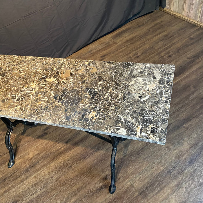 French Marble Top Bistro Style Console Table with Iron Base