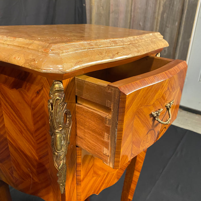 French Louis XV Pair Marble Top Nightstands or Side Tables Mid 20th Century