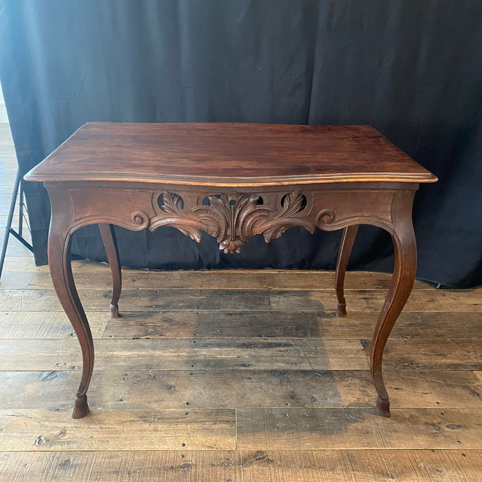 19th Century French Louis XV Carved Walnut Side Table or Desk Hoof Feet