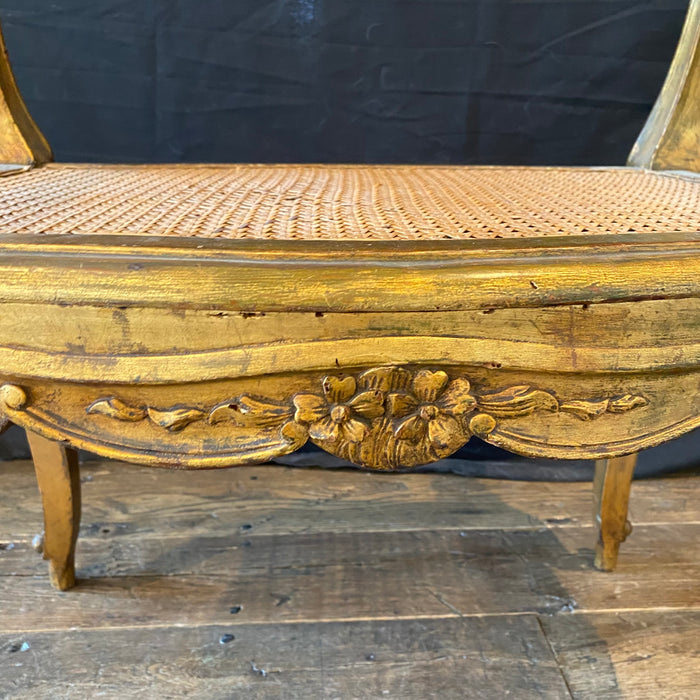 French 19th Century Bench or Vanity Seat or Boudoir Window Seat Louis XV Original Gold Gilt Paint