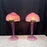 Pair of French La Rochere Art Nouveau Mushroom Table Lamps with Marbled Glass Shades and Bronze Dragonfly Details