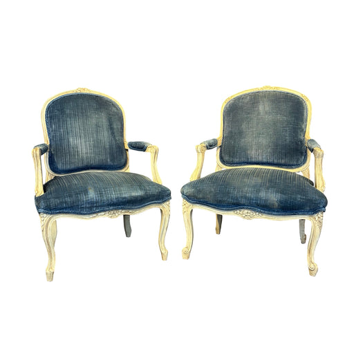 Pair of 19th Century French Louis XV King and Queen Armchairs or Fauteuils