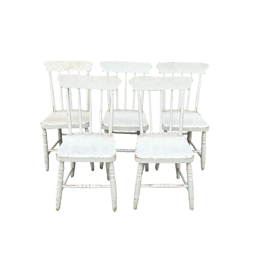 Set of Five 19th Century Plank Seat Grange Chairs from Maine