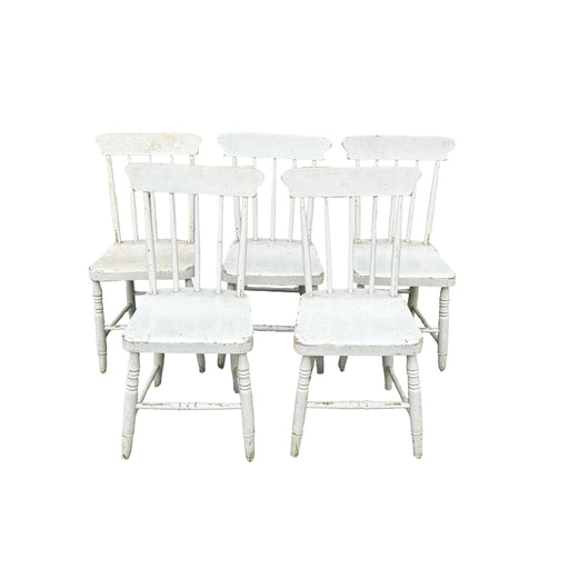 Set of Five 19th Century Plank Seat Grange Chairs from Maine
