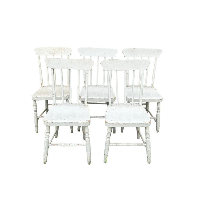 Set of Five 19th Century Plank Seat Grange Chairs from Maine