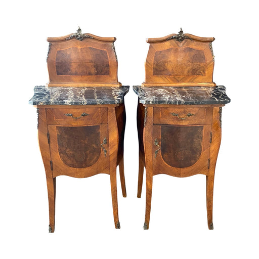 Pair of Antique French Louis XV Marble Top Bedside Cabinets, Nightstands or Side Tables