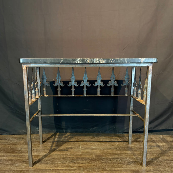 Antique French Wrought Iron Console Table with Marble Top | Balcony Railing Console Medium Size