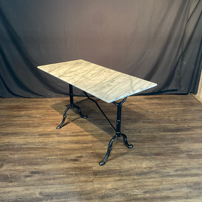 French Cafe Table or Bistro Table with Cast Iron Base and Carrera Marble Top