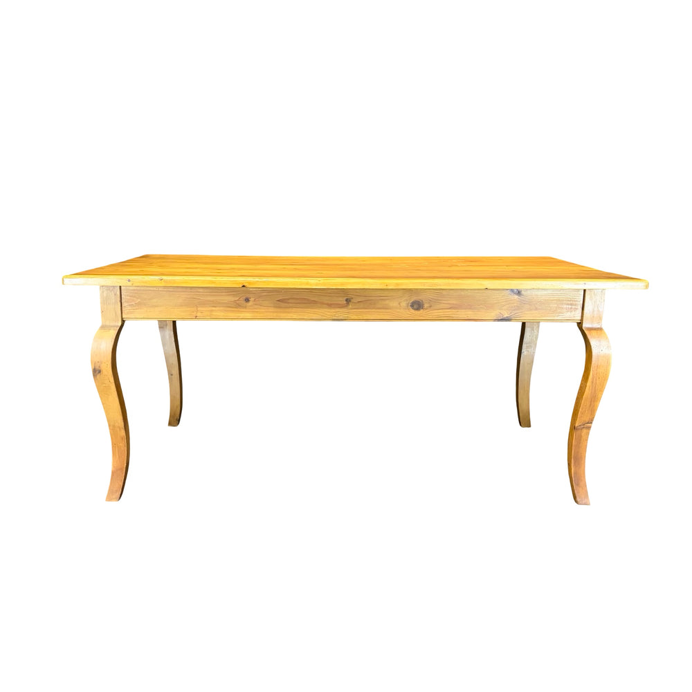 French Provincial Pine Farmhouse Dining Table with Cabriole Legs