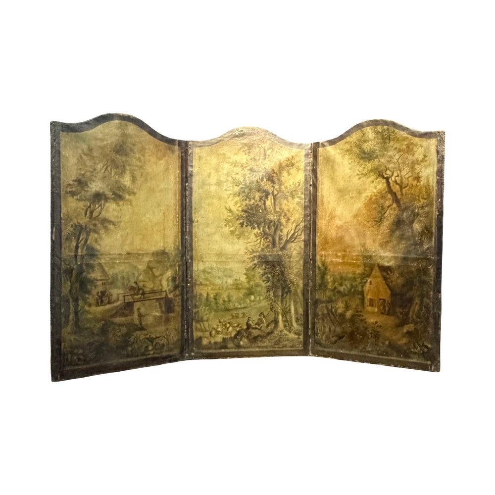 Antique French Painted Screen Depicting Three Figural Landscape Scenes