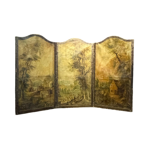 Antique French Painted Screen Depicting Three Figural Landscape Scenes