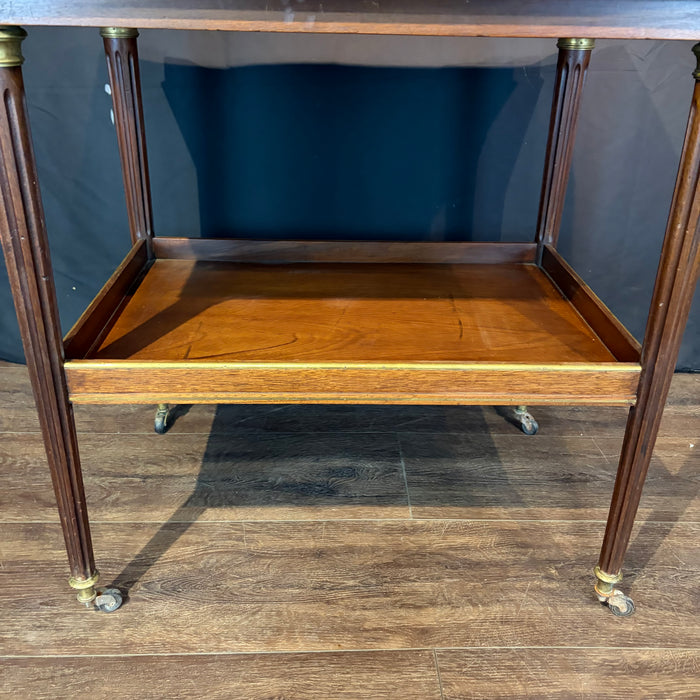 Antique French Bar Cart or Drinks Trolley with Pull-Out Leaves, Lower Shelf and Fluted Legs
