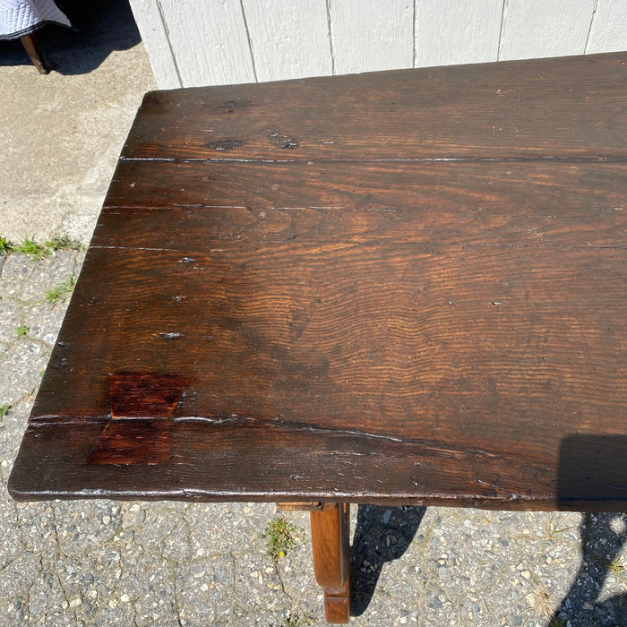 18th Century Early Spanish Plank Top Dining Table with Metal Work over 8 Feet Long