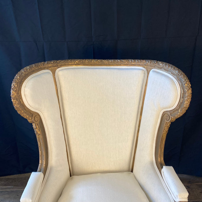 Antique French Louis XVI Armchair or Bergere Chair with New Upholstery
