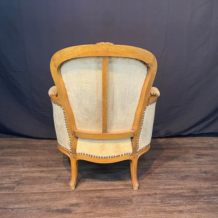 Fine French Pair Louis XV Armchairs or Bergeres with Brass Tacking